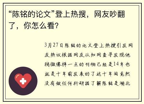 “陈铭的论文”登上热搜，网友吵翻了，你怎么看？