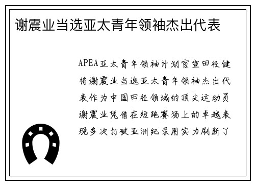 谢震业当选亚太青年领袖杰出代表
