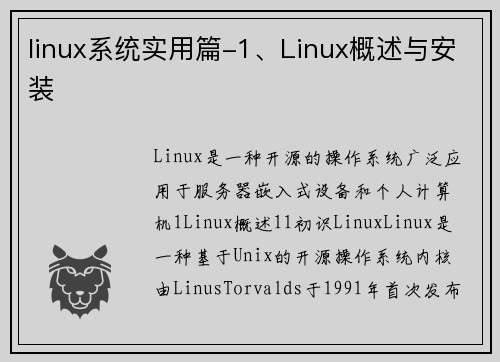 linux系统实用篇-1、Linux概述与安装