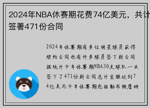 2024年NBA休赛期花费74亿美元，共计签署471份合同