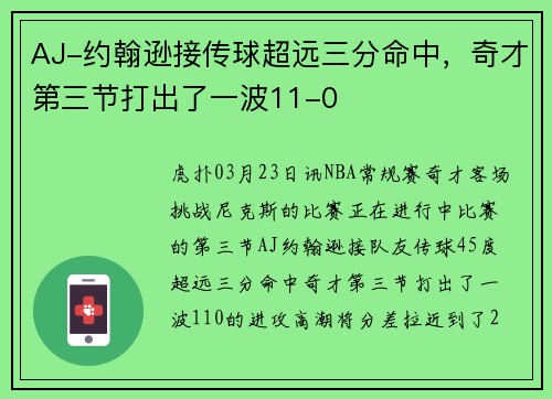 AJ-约翰逊接传球超远三分命中，奇才第三节打出了一波11-0