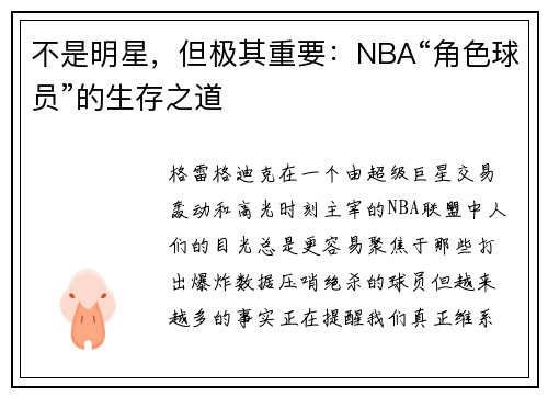 不是明星，但极其重要：NBA“角色球员”的生存之道