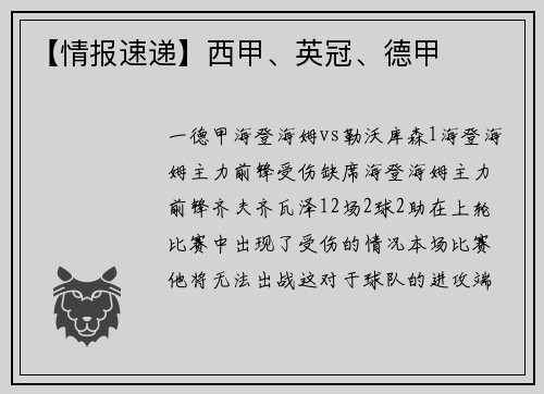 【情报速递】西甲、英冠、德甲
