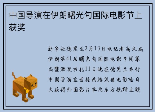 中国导演在伊朗曙光旬国际电影节上获奖